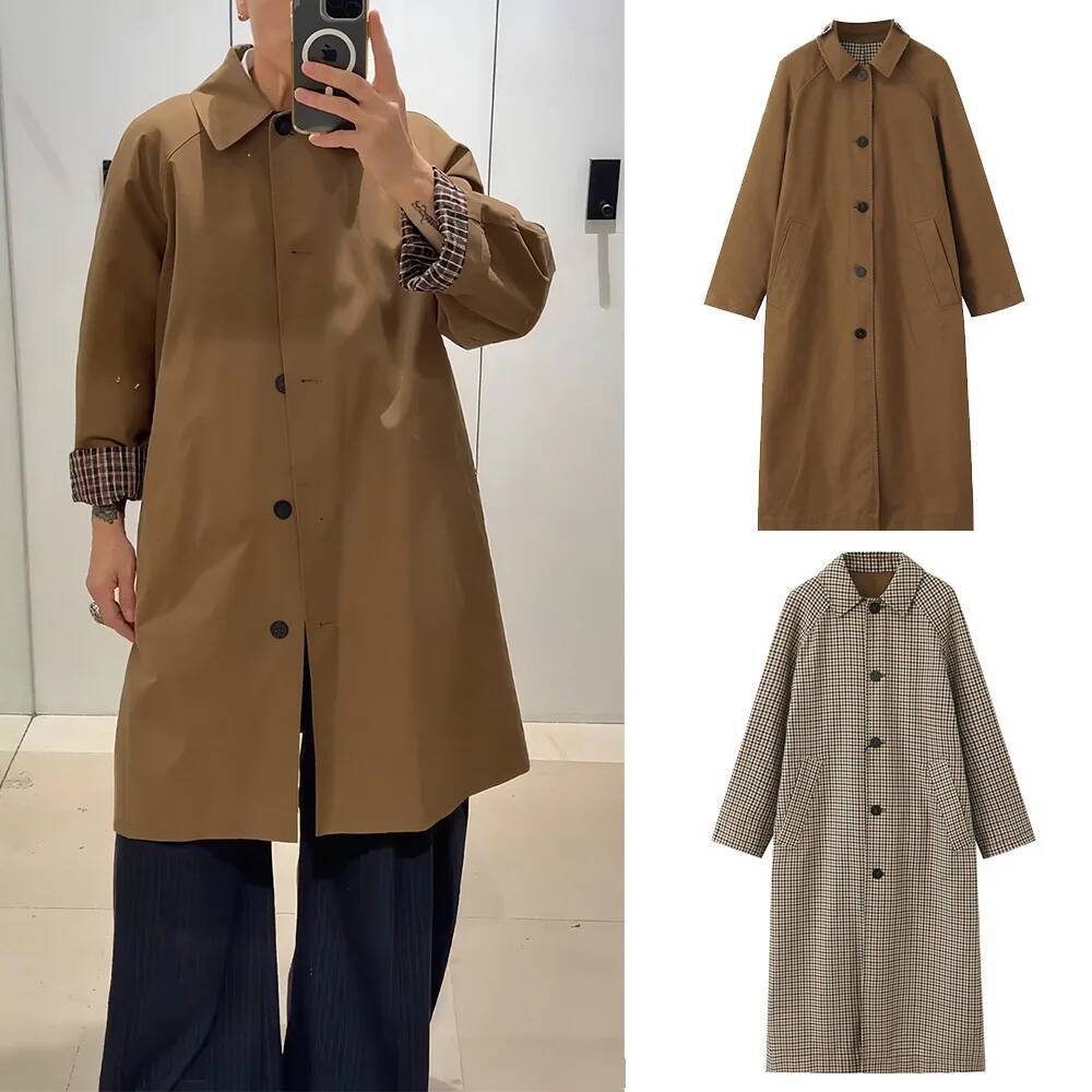 Reversible Trench Coat Windbreaker Autumn Fashion Elegant Casual Long Sleeve New In Jackets 2025 Trend Outerwears