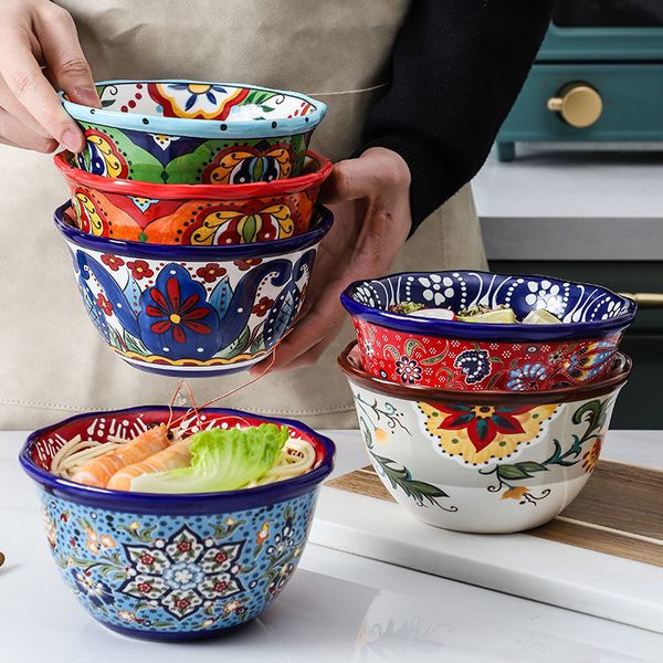 Bowls Creative Ceramic Bohemian Hand Painted Rice Instant Noodle Household Fruit Salad Kitchen Tableware 221203