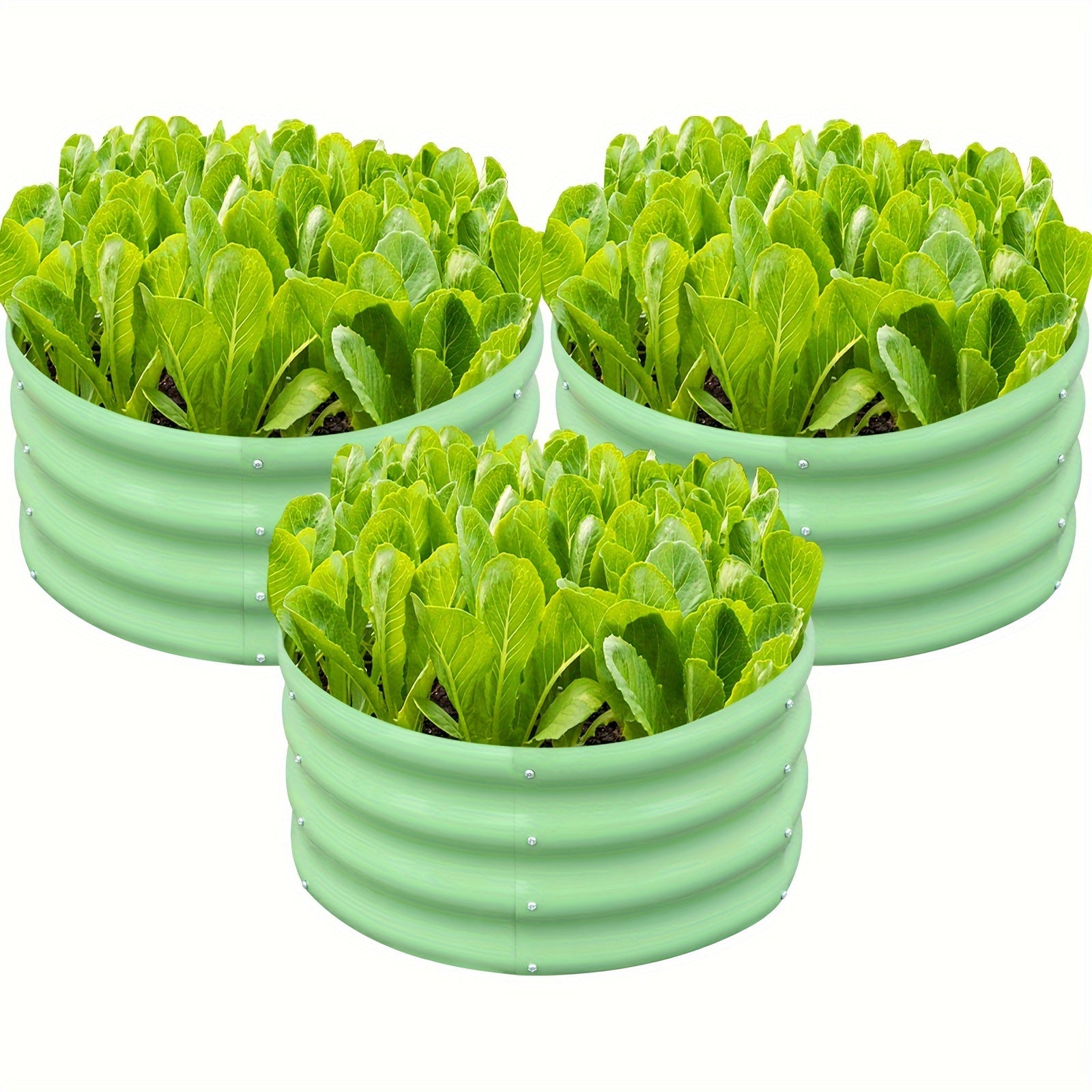 TEMU 3pcs 2x2x1ft Round Raised Garden Bed Kit Outdoor, Large Raised Garden Box, Metal Planter Box For Planting Plants Vegetables, Green