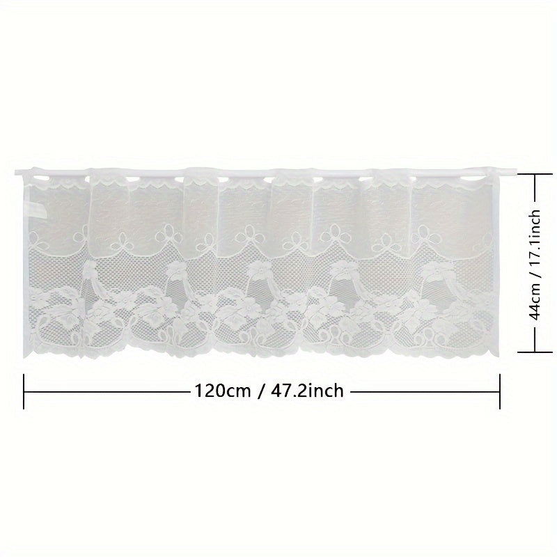 TEMU Elegant White Floral Lace Sheer Curtain - Vintage-inspired, Light Filtering & Privacy Enhancing, Ideal For Kitchen & Living Room Decor, Machine