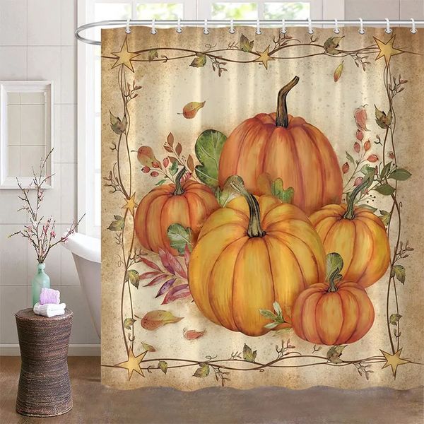 Shower Curtains Fall for Bathroom Autumn Pumpkin Harvest Farmhouse Thanksgiving Halloween Bath With Hooks Decor 230819