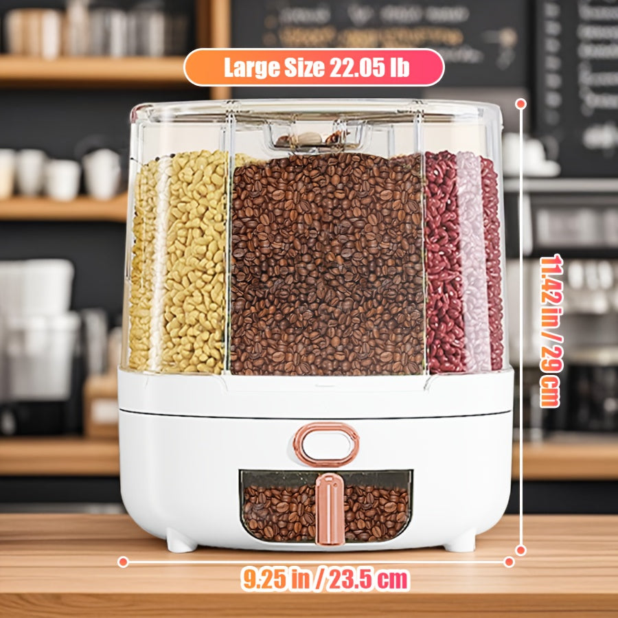 TEMU Large Capacity Rotary Rice Bucket & Grain Storage Container - Airtight Food Dispenser With Transparent Window, Moisture-proof & Insect-proof