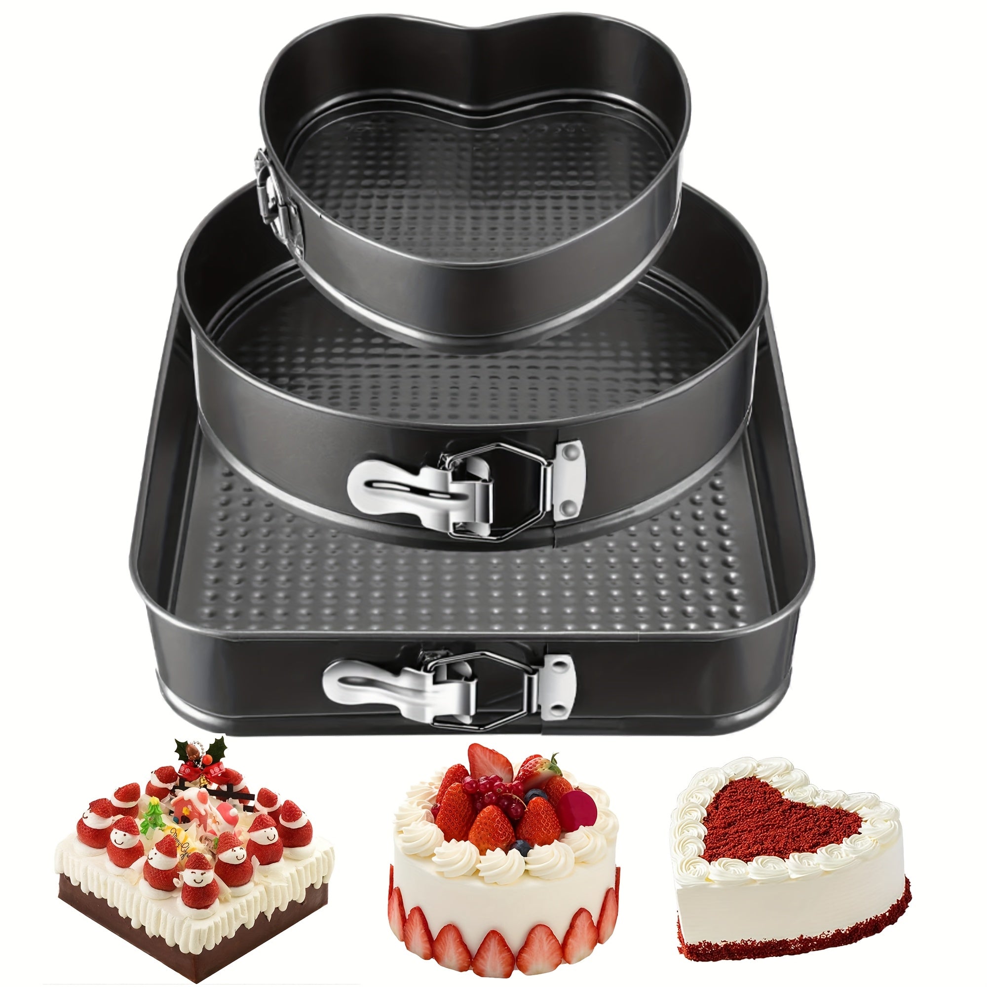 TEMU Springform Cake Pan Set Of 3 (7, 8, 9 Inch) Heart Leakproof Nonstick Cheesecake Pans With Removable Bottom Carbon Steel Bakeware