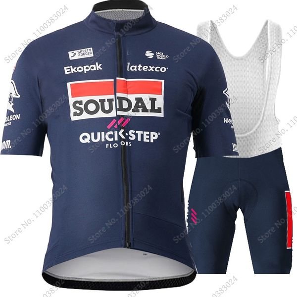 Cycling Jersey Sets Soudal Quick Step Team Set Dark Blue Summer Clothing Road Bike Shirts Suit Bicycle Bib MTB Wear Ropa 230706