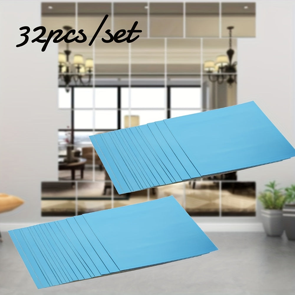 TEMU 32pcs Acrylic Mirror Wall Stickers 5.9*5.9inch Mirror Acrylic Mirror Tiles For Home Wall Decoration Removable Mirror Wall Stickers Square Mirror