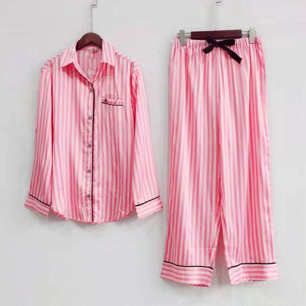 Women&#039;s Sleepwear Long Sleeve Pajamas for Women Striped Satin Silk Pajama Set Sleepwear Fashion Style Loungewear Ladies Lounge Wear Win