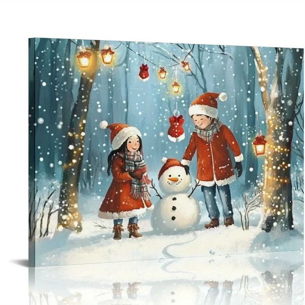 Winter Snowman Christmas Wall Decoration Canvas Christmas Painting Poster Art Christmas Interior Decoration Frame Y250114