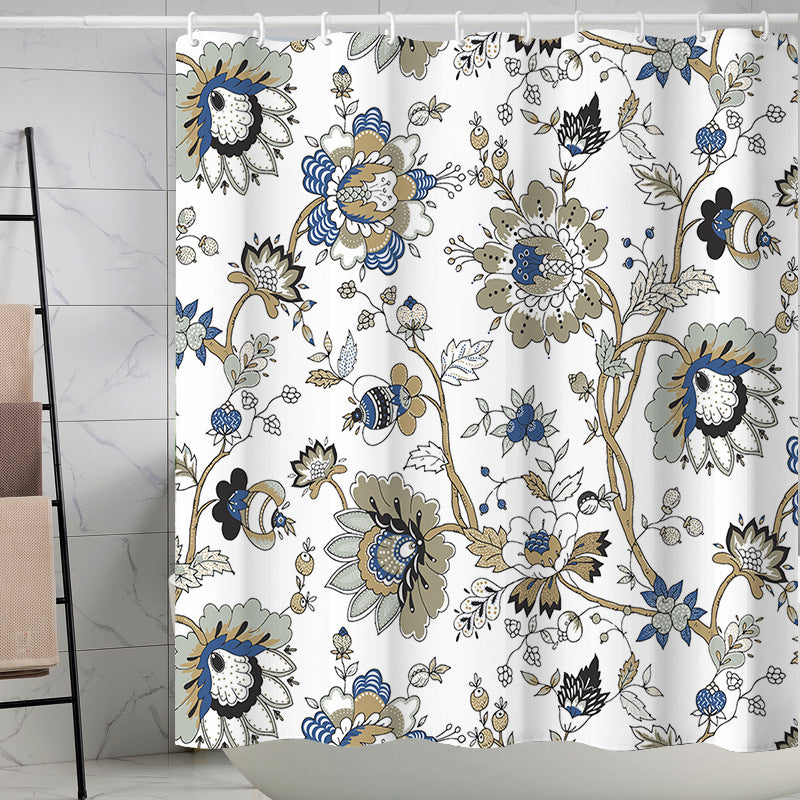 Waterproof Shower Curtain 3D Printed Tropical Jungle Plant Leaves and Flowers Season Polyester Shower Curtain with Hook