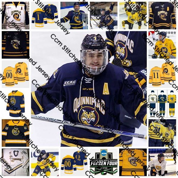 2022 NCAA Frozen Four Custom QU Quinnipiac Bobcats Hockey Jersey 1 Yaniv Perets 2 Iivari Rasanen 3 Jack Babbage 4 Michael Lombardi 5 C. J. M