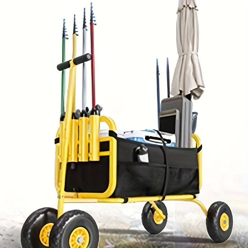 TEMU Bonnlo Portable Fishing Cart, Beach Wagon Trolley, With 11'' Solid Tires, Foldable Trailer With Large Cargo Basket, 550 Lbs Capacity, With 8