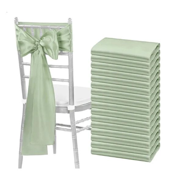 25 pieces of Sage Green satin chair belts bow ties el parties banquets wedding decorations silk chairs ribbon ties belts 241019