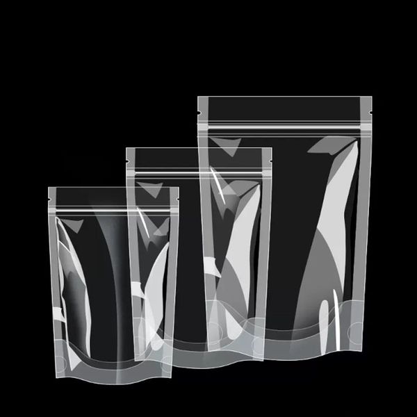 100Pcs Clear Stand Up Plastic Packaging Bags Transparent Smell Proof for Dry Herb Cookies Snack Food Coffee Bean Dried Fruit Kernels Candy S