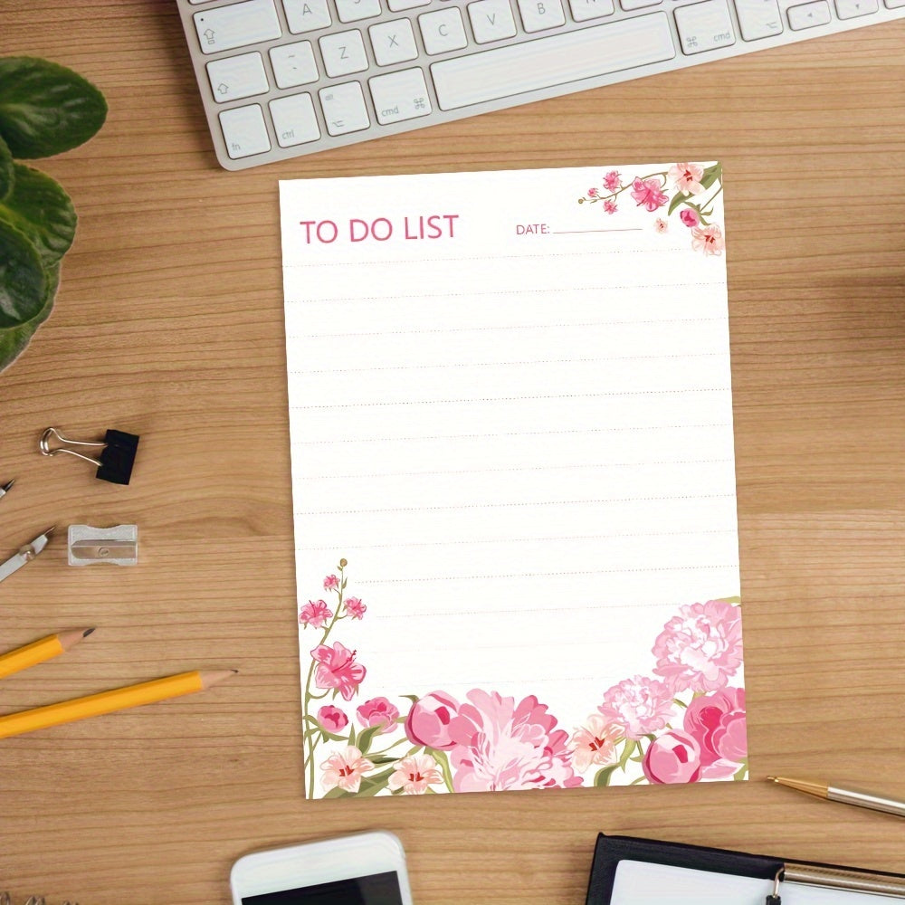 TEMU 1pc 50-sheet Floral To-do List Notepad - Daily Planner Notebook, 5.5x3.9 Inch, Tear-off Pages, Portable & Stylish, Pink , Office, School, Or