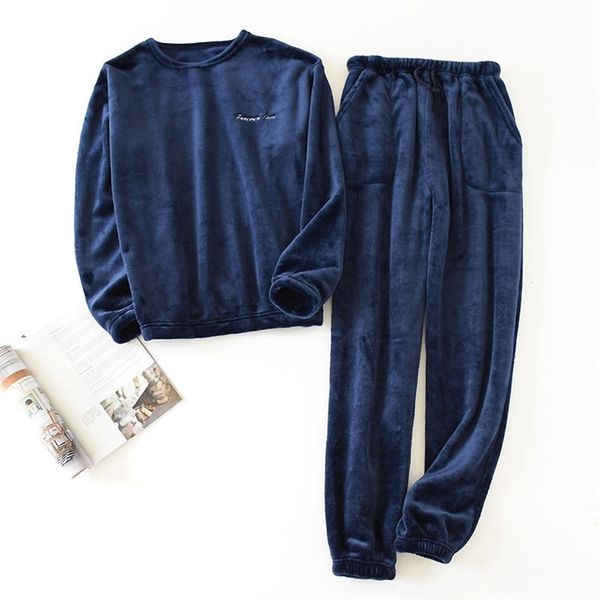 Men&#039;s Sleepwear Autumn And Winter Pajamas Long sleeved Trousers Flannel Warm Suit Plus Velvet Thickened Two piece Home Service Men L220