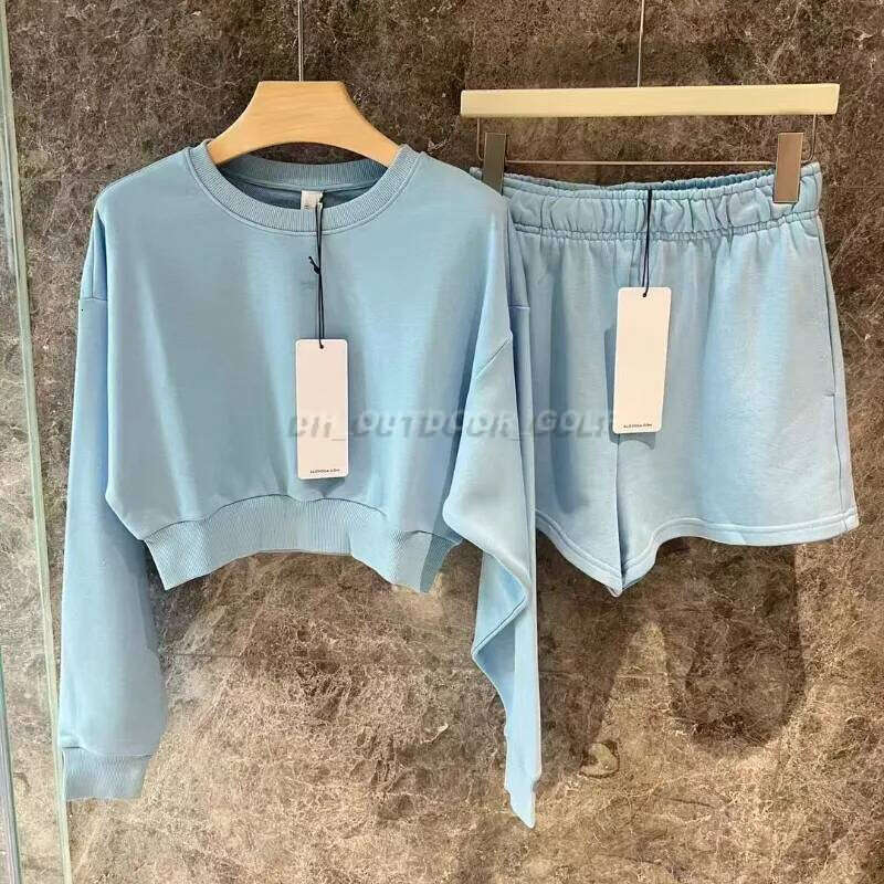 Designer Yoga Set Cropped Sweatshirts And Shorts Crew Neck Pullover Womens Short Tracksuit City Jogger Sportswear Gym sportswear set lululysbag 62c