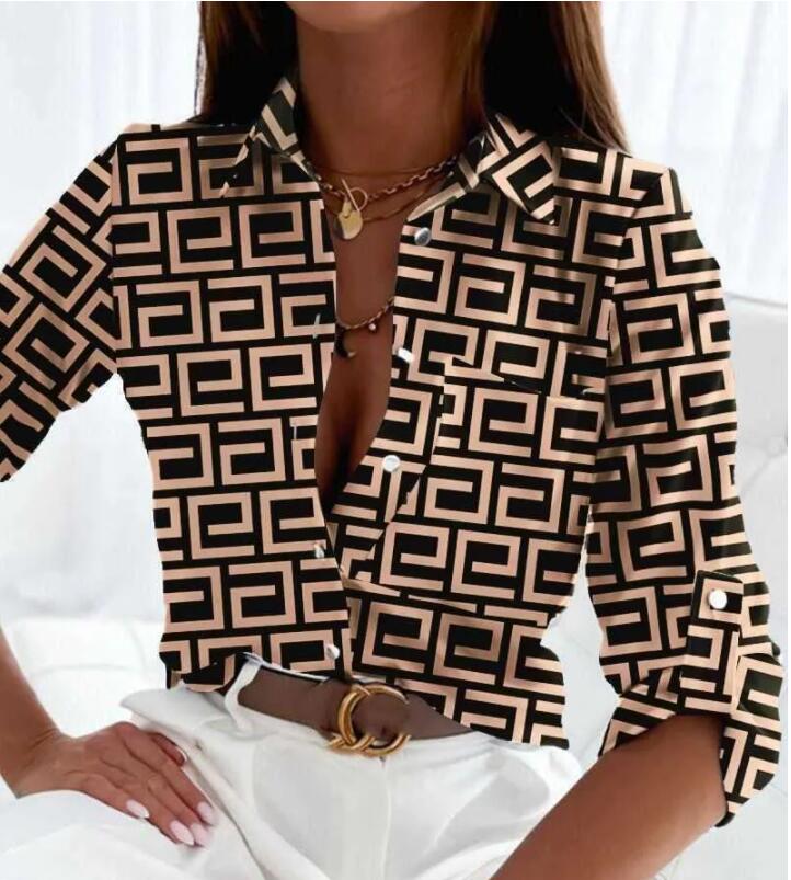 Shirts Women&#039;s Designer Blouses Fashion Autumn Spring Long Sleeve Printed Lapel Shirt Chain Print Luxury Tops for Female Plus Size