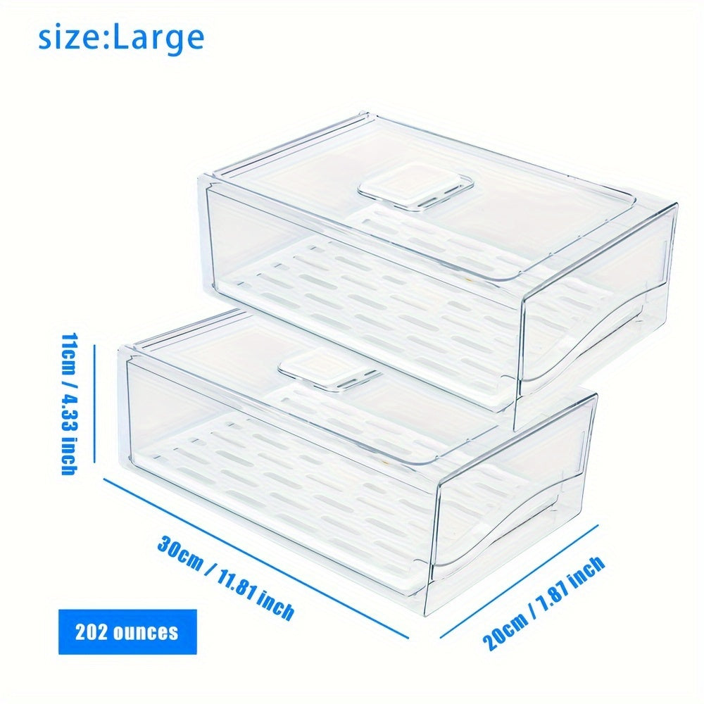 TEMU 2pcs Clear Stackable Refrigerator Organizer Drawers - Pull-out Food Storage Bins For Kitchen, Pantry & Produce, Bpa-free Pet Material, Easy To