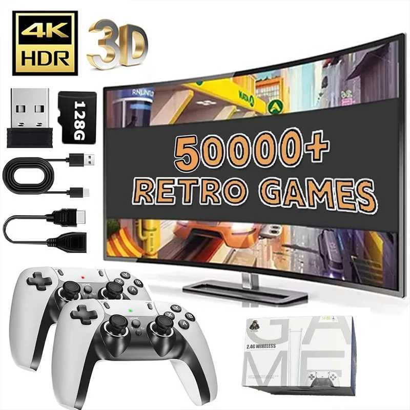 128G Game Stick M15 4K Video TV Game Console Wireless Gamepads Video Game 64G 4000050000 Classic Arcade Games HD Twoplayer D250901