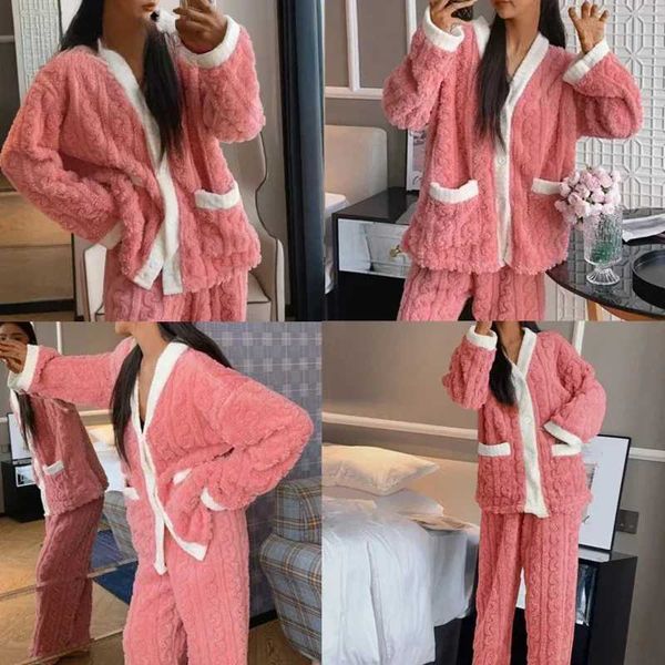 High Quality Autumn Winter Kawaii Cartoon Pajama Sets Wen Pyjamas Warm Flannel Loung Sleepwear Girl Pijama jer Night Suits Hewear PJ T241104