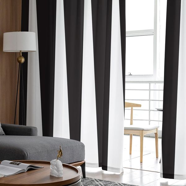 Black And White Stripes Geometric Tulle Window Curtain for Living Room Modern Sheer Curtain for Bedroom Kitchen Drapes Custom