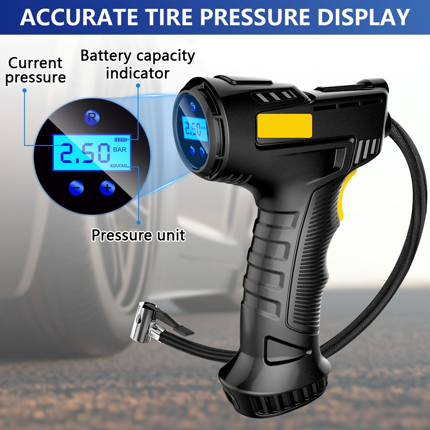 TEMU 1 Air Pump For Car Tires, Tire Inflator Portable, 101-150psi, 12v Power 120w Car Air Pump With Digital Display, 2000mah*2 Battery Capacity, Led