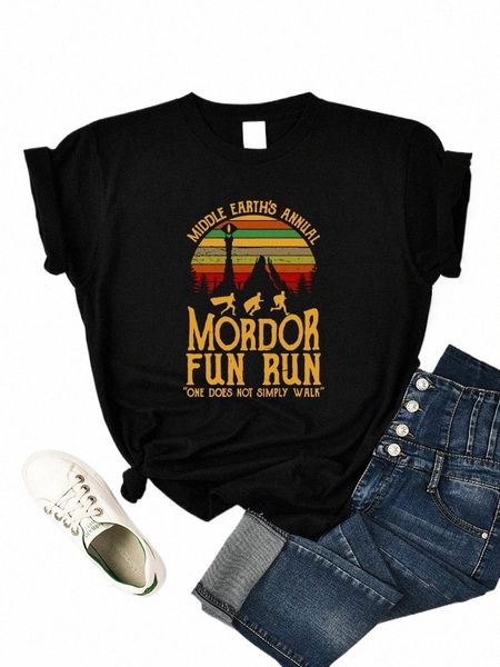 Middon Earth's Annual Mordor Fun Run T Camisetas Mulheres Vintage Casual Tops All-Math Moda Breatível Manga Curta Mula Clothing A50W#