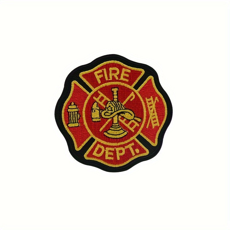 TEMU Fire Embroidered Patch Badge - 1 Pc, Iron-on-sew-on Applique For Clothing, Backpacks, Bucket Hats, Accessories - Diy Firefighter Emblem In Red,