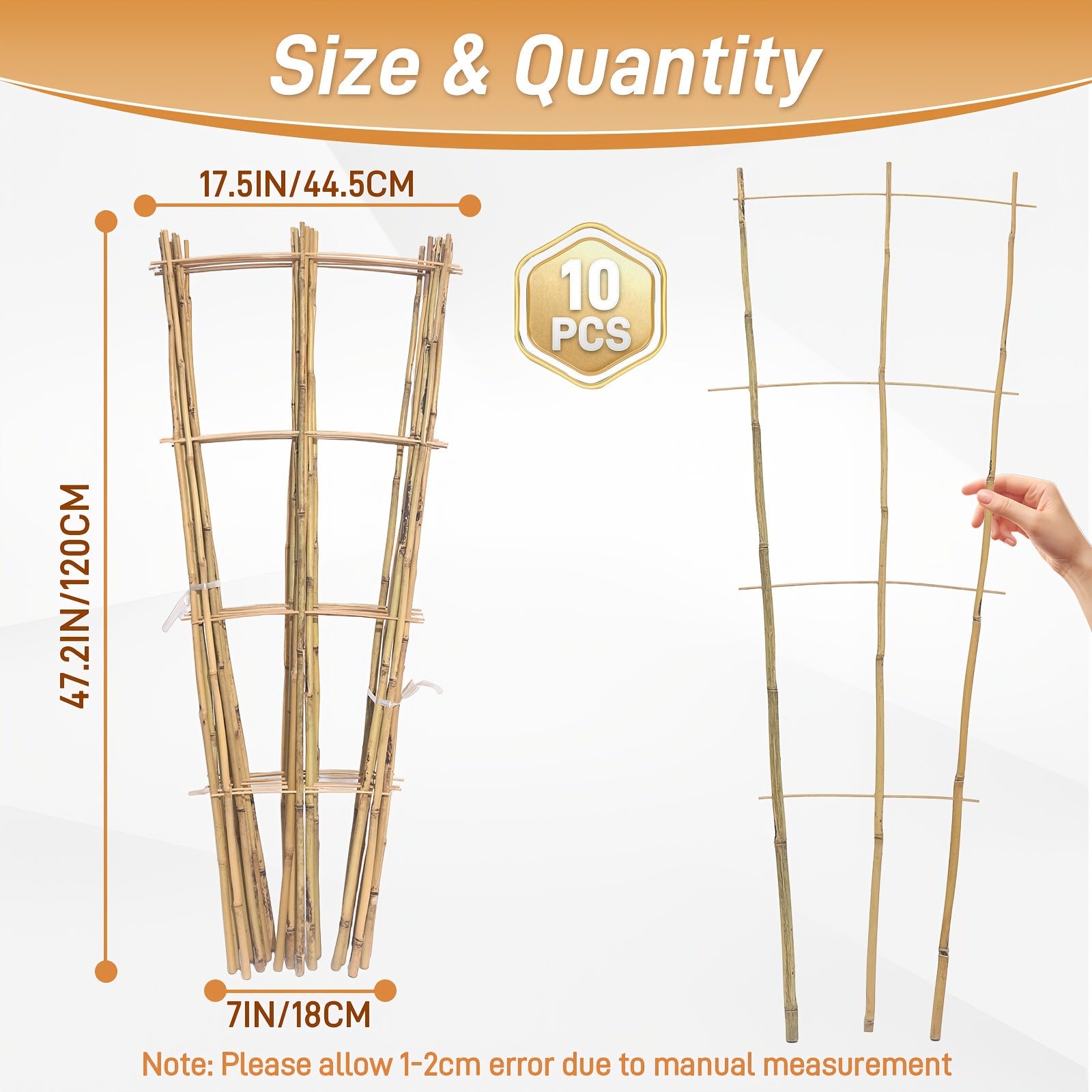 TEMU 10pcs 4-3-2ft Bamboo Trellis For Climbing Plants, Garden Ladder Trellis For Potted Plants Indoor&outdoor, Fan-shaped Small Plant Support Trellis