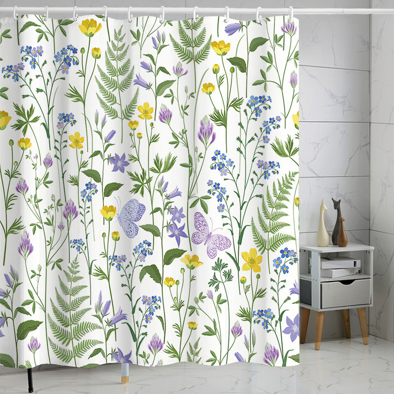 YL-37292 Hot Sale Plant Flower Plant Shower Curtain Set Printed Polyester Waterproof Shower Curtain Four-piece Set Bathroom Curtain