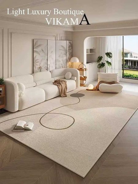 Vikama Cream Minimalist striped carpet large living room crystal velvet carpet comfortable and soft bedroom balcony floor mat W240815