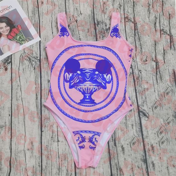 Womens Pink Swimwear Blue Pattern Bodysuit Bikini Classic Backless Swimsuit For Women Latest One Piece Swimsuits