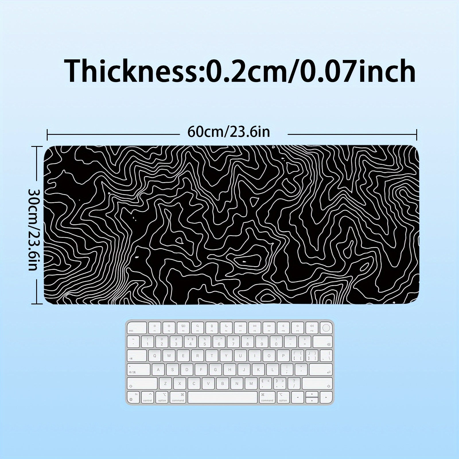 TEMU 1pc Large Gaming Mouse Pad Featuring Black And White Topographic Map Mouse Pad, Non-sliding, Washable Keyboard Table Pad For Office And Study