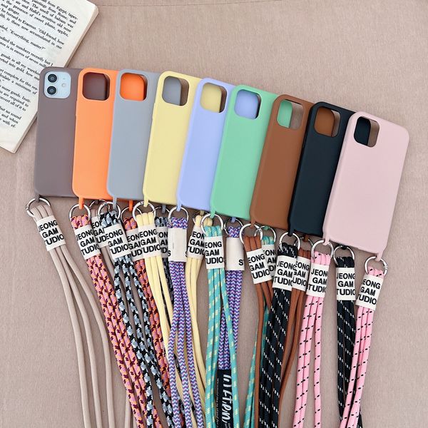 Luxury Candy Color Crossbody Lanyard Phone Case For iPhone 16 15 14 Plus 13 12 11 Pro Max Silicone Soft Back Cover
