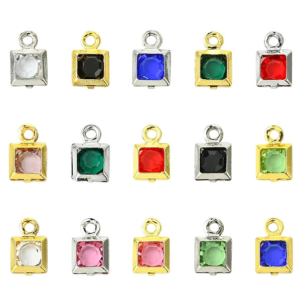 30 Stück 15 Farben quadratische Gestellbeschichtung Messing Glas Charms