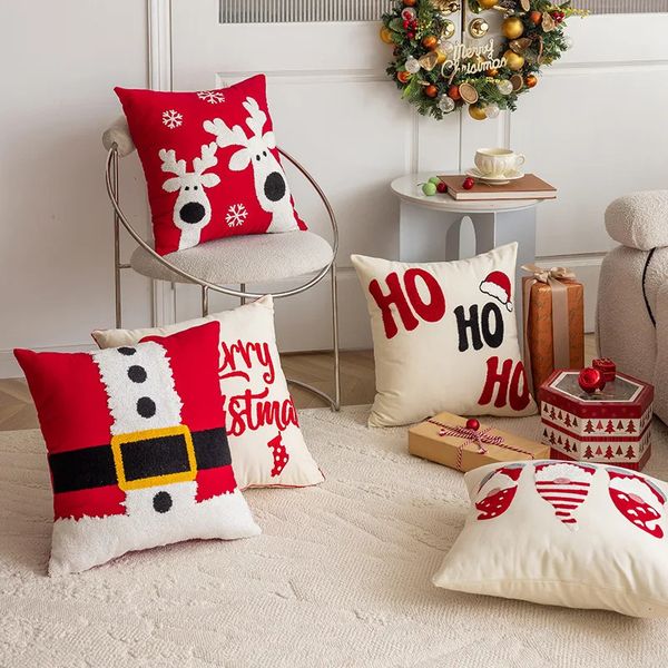 Pillow case 45x45CM Christmas Embroidered Throw Pillow Cover Red Festival Stamping Waist Cushion Cover Decor Home Decorative Pillowcas 24111