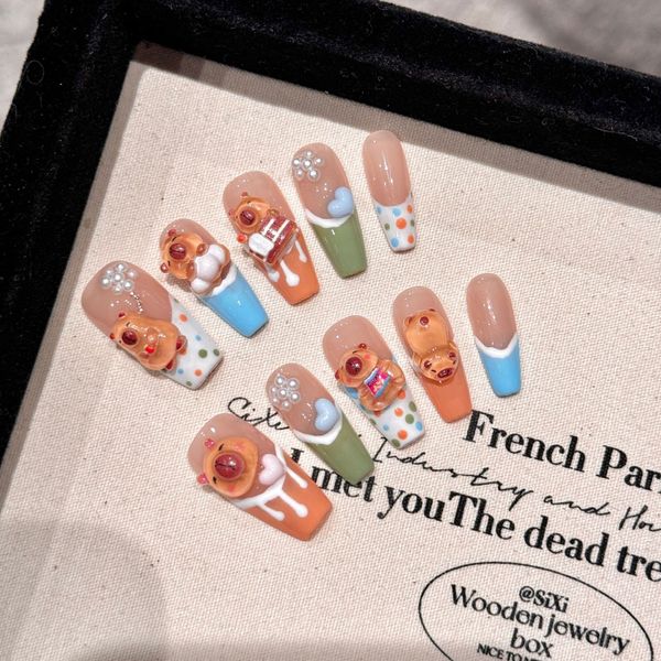 Nail Art Pure Handmade Wearable Nail Candy Color Summer Detachable Fake Nails S Fashion Accessories s