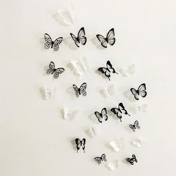 18Pcs Black White 3D Crystal Butterfly Wall Sticker Wedding Decoration Butterflies Art Decals Living Room Bedroom Decor Stickers 241115