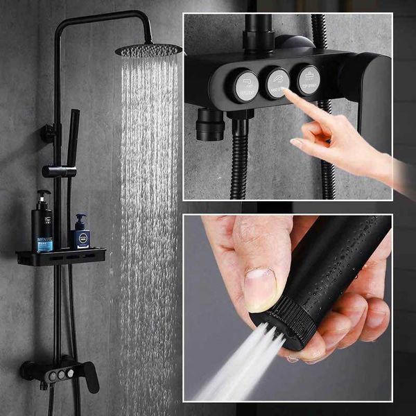 Bathroom Shower Sets Black Rainfall Shower Spray Faucets Set Wall Mounted Rain Shower Faucet Bath Mixer Tap Hot Cold with Hand washer spray