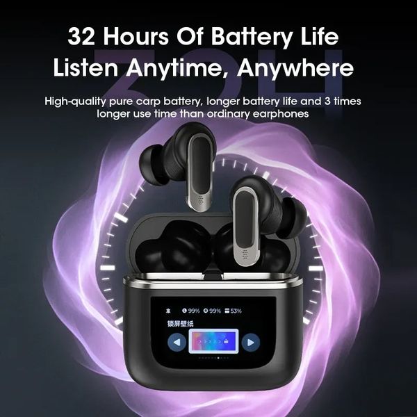 ANC Wireless Earphones Colorful LED Screen TWS Earbuds Touch Active Noise Cancelling Bluetooth Headphones Sports Headset