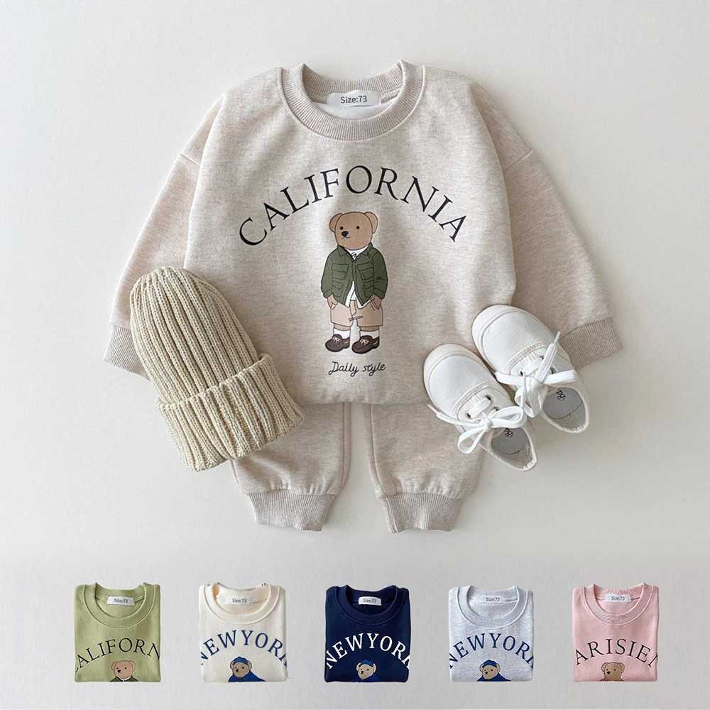 Baby Boy Girl Clothing Sets Children Bear Pullover Sweatshirts + Simple Solid Cotton Pants 2pc Kids Clothes Boy New Suit S25813
