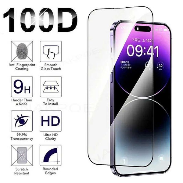100D Full Tempered Glass For iPhone 14 Plus 13 mini 12 11 Pro Max SCREEn Protector iPhone X XR XS Max Protection Glass Film M250120
