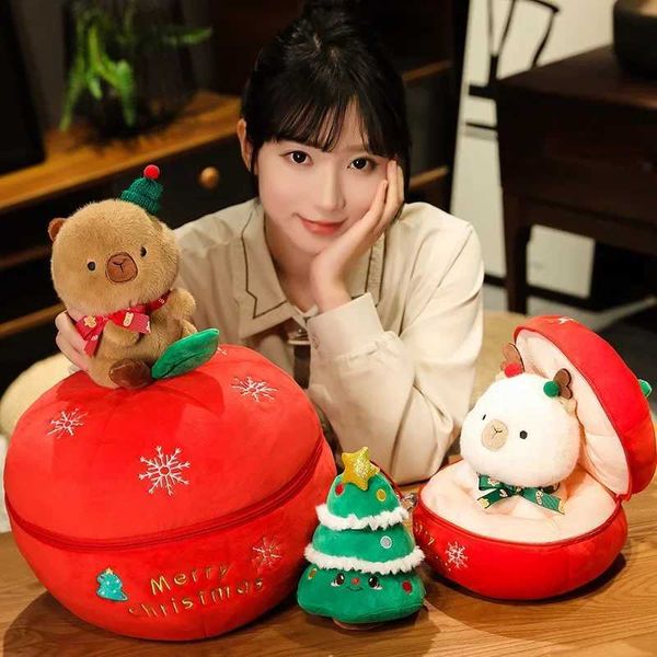 Plush Dolls New Christmas Capybara Series Plush Doll Apple Christmas Tree Capybara Set Toy Doll Boy and Girl Surprise Christmas Gift z241212