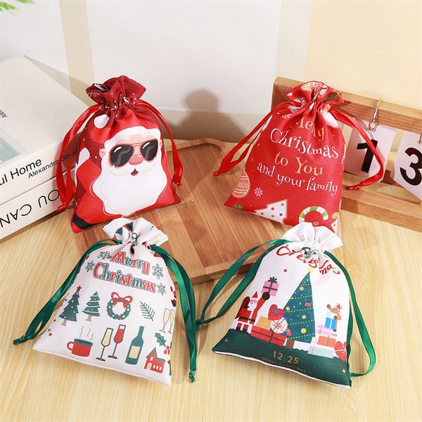 Party Gift Polyester Wrapping Set Santa Drawstring Bags Christmas Decorations M