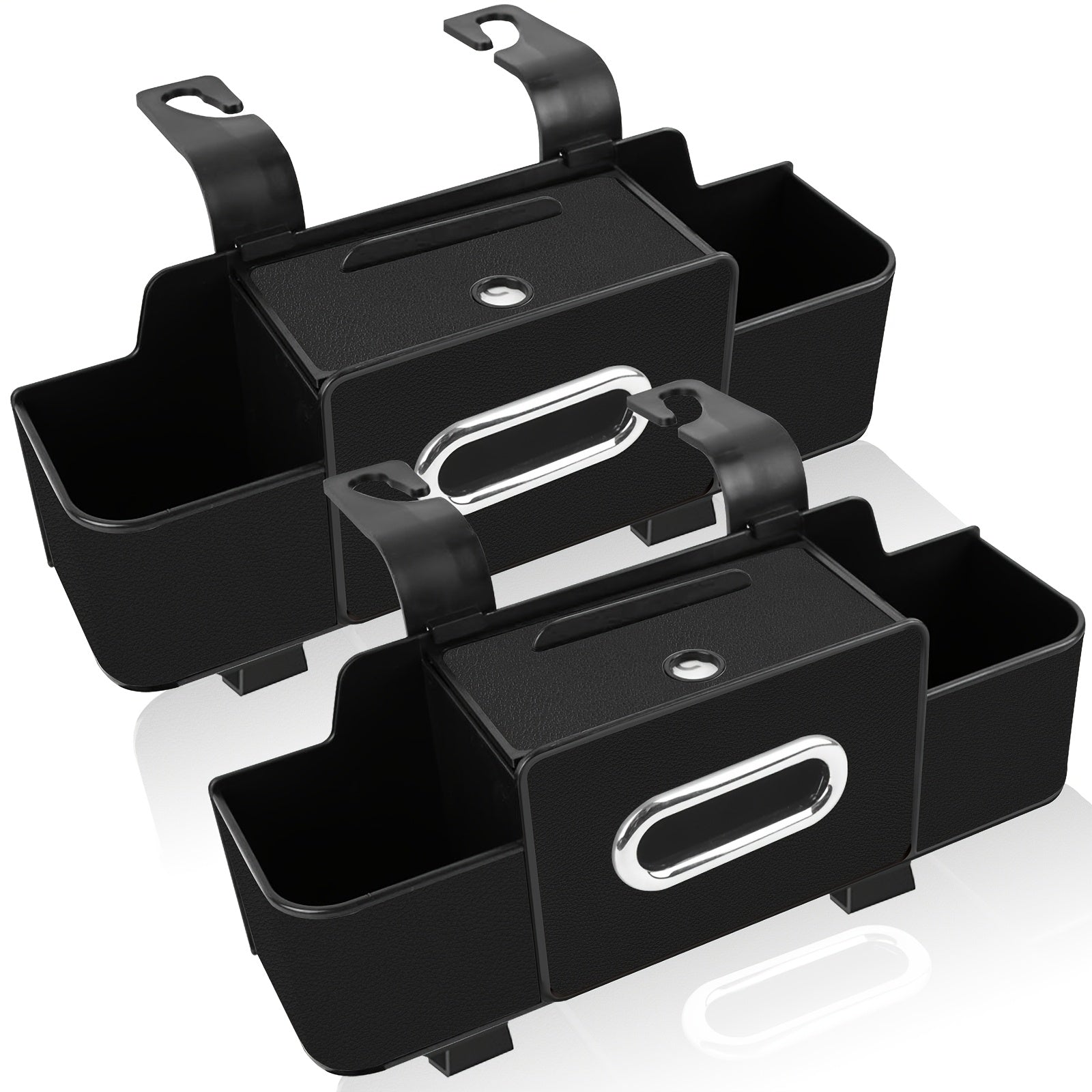 TEMU Heavy-duty Car Backseat Organizer With Cup Holders, Tissue Box Slot & Hooks - Multi-compartment Storage Tray, Fit For Suvs, Sedans, Minivans -