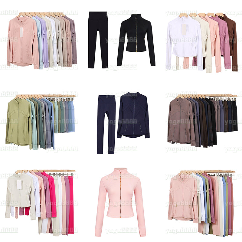 Free Shipping Yoga Jacket Women Workout Gym Set Sport Jacket Shorts Leggings Push Up Fitness Coat Quick Dry Activewear Top Solid Zip Up Elastic Spor