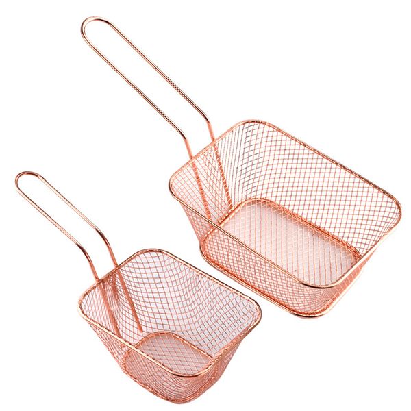 French Fry Serving Baskets Mini Square Stainless Steel Table Serving Frying Fries Chips Baskets Desk Food Presentation Mesh Basket Kitchen C