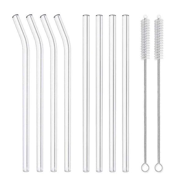 8 reusable glass straws for drinking borosilicate glass tubes with cleaning brush bar accessories for drinking cocktails W240827