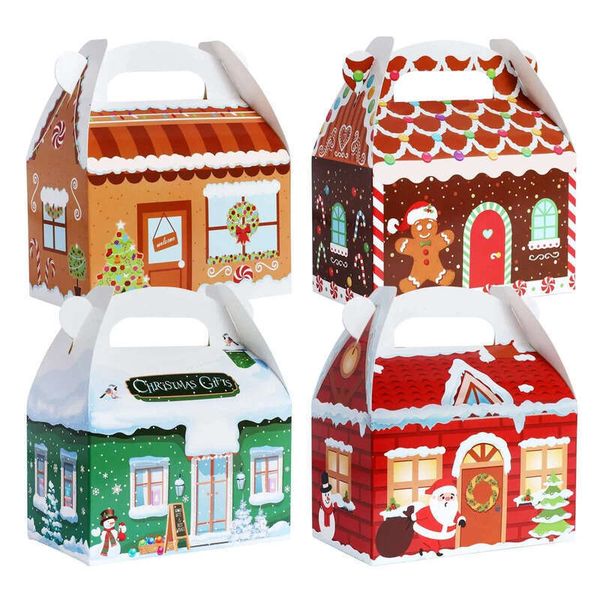Treat Christmas Decorations Boxes Santa Elf Snowman Elk Xmas Cardboard Present Candy Cookie With Handles Holiday Party Favor 1027