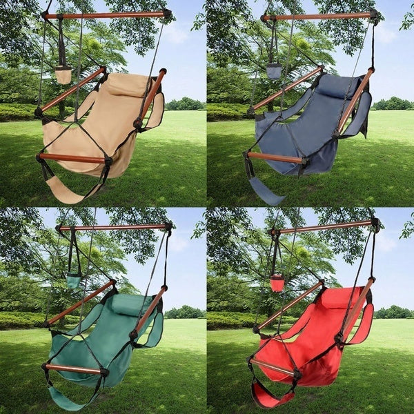 OnCloud Upgraded Unique Hammock Hanging Sky Chair, Air Deluxe Swing Seat with Rope Through The Bars Safer Relax with Fuller Pillow and Drink