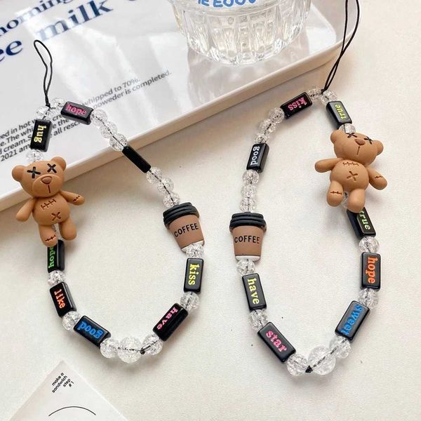 Cell Straps Charms Lovely Cartoon Bear Beaded Chain Exquisite Mobile Phone Charm Wrist Strap Letter Telephone Jewelry Accessories J241108